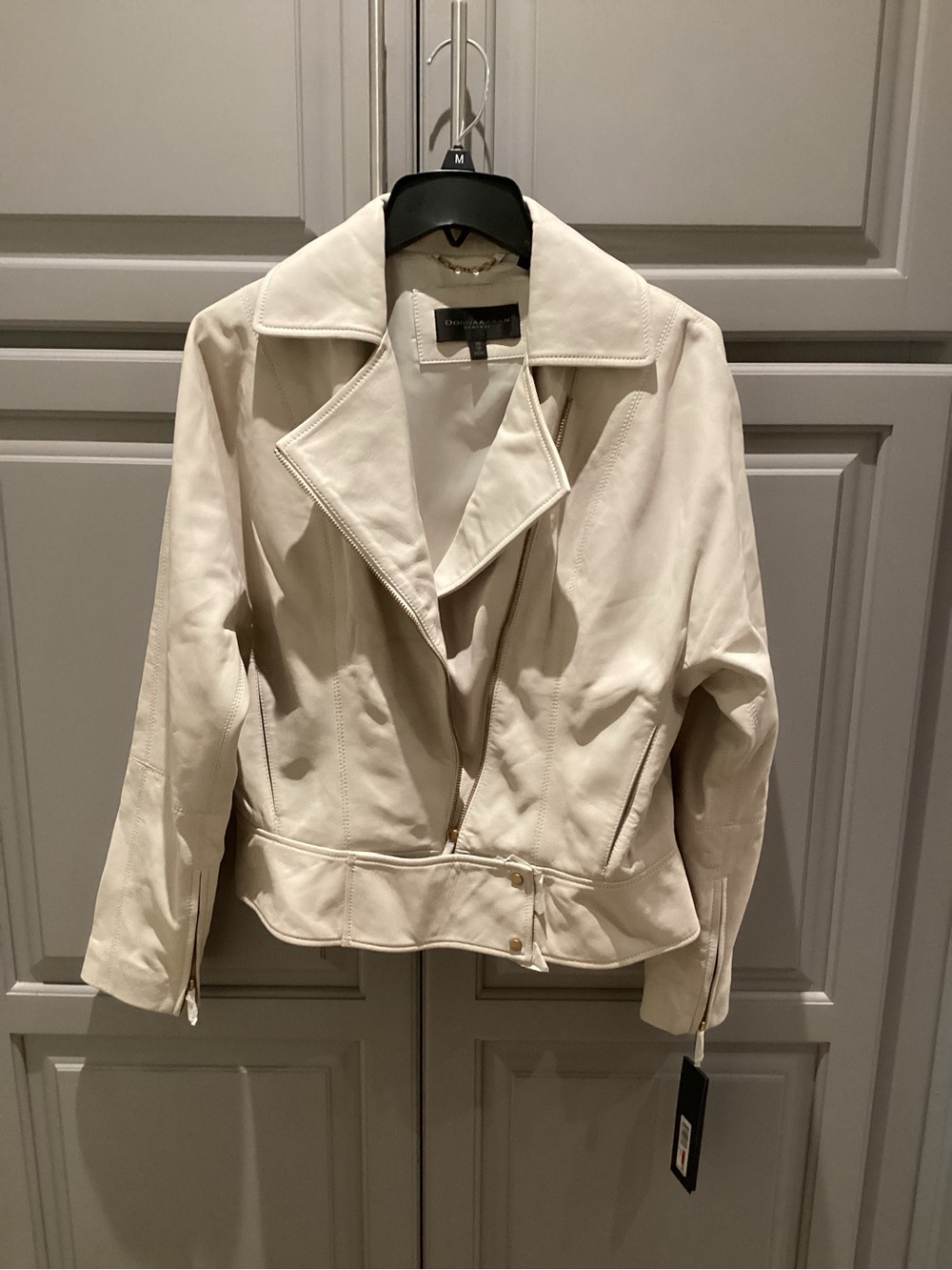 Donna Karan Cream Leather Moto Jacket